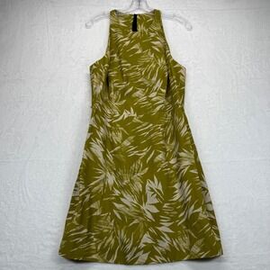 Jason Wu linen blend Silk trim Palm Print Halter Dress Green Size‎ 10 no belt
